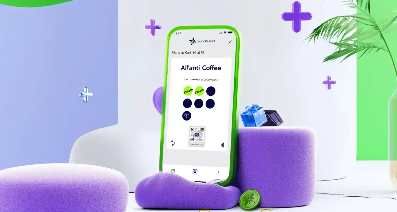 Mahalle Kart shown on a phone beside a physical loyalty card