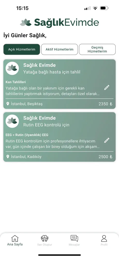 Sağlık Evimde app screen 3