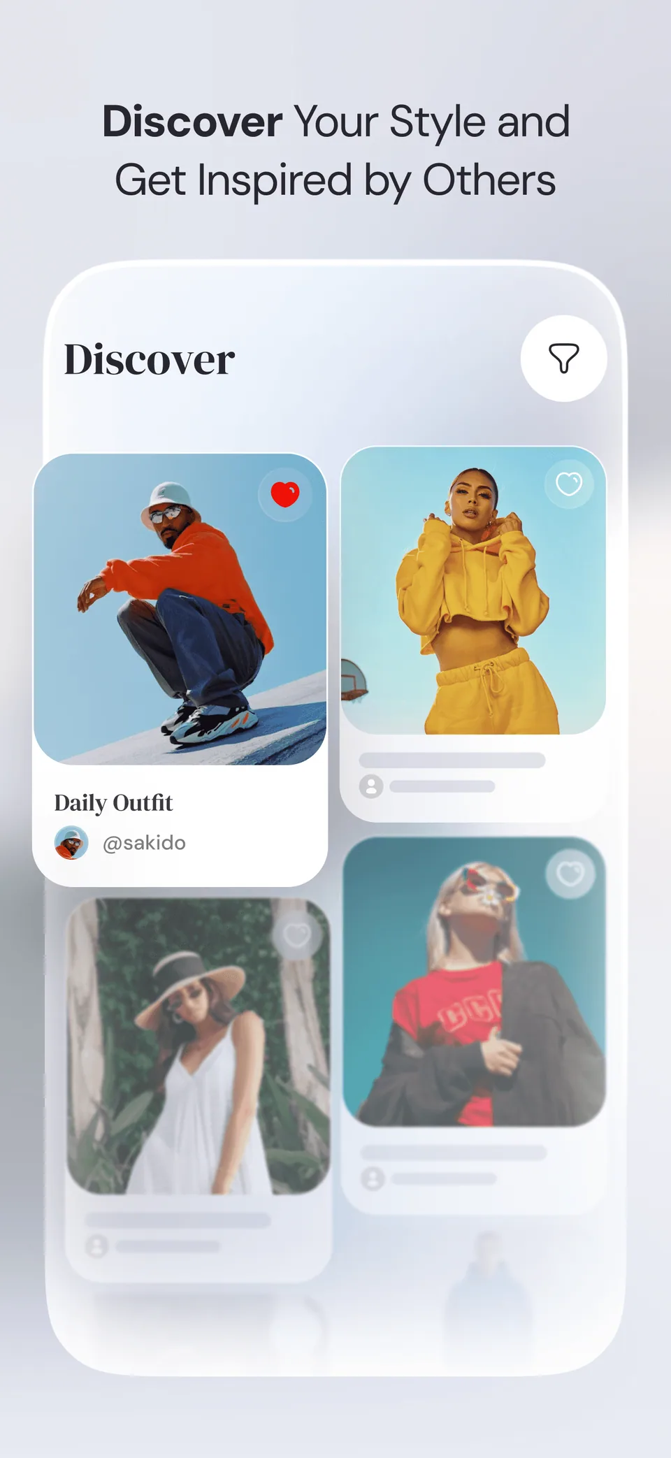 wdrobe Discover feed showing outfits shared by other users