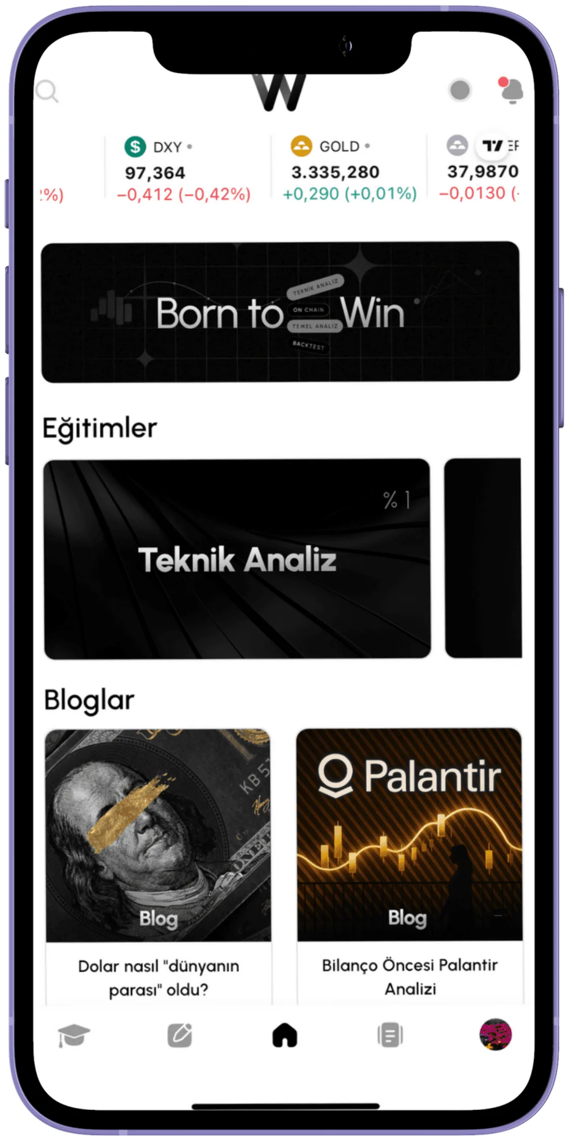 The WinningCircle app home screen